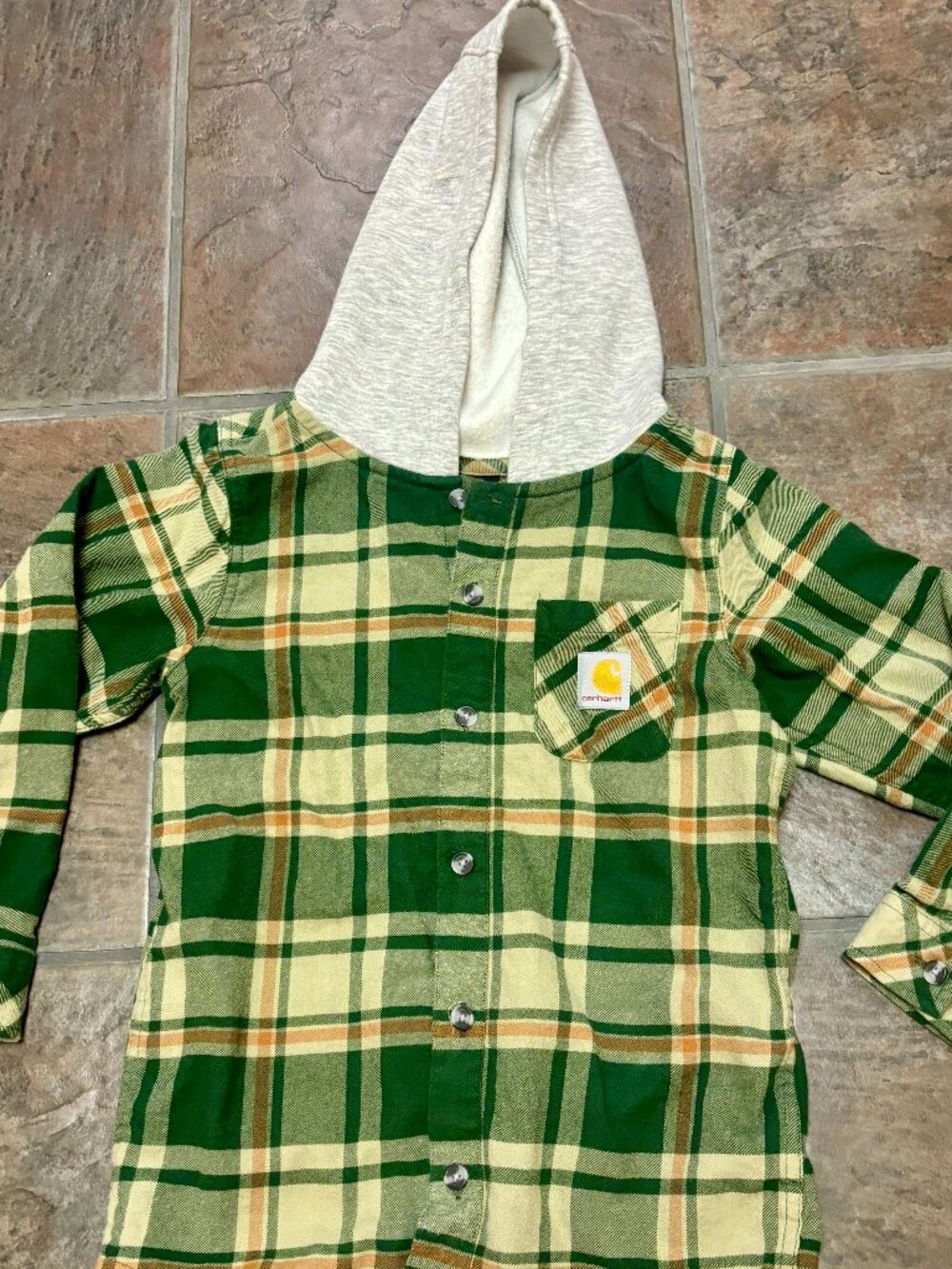 ~~Carhartt Boys 7 Hooded Plaid Flannel Shirt Jacket Shacket Button Up..VGUC!!  G